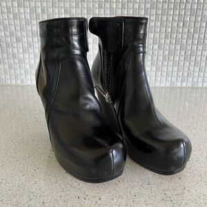 Rick Owens black leather wedge booties.